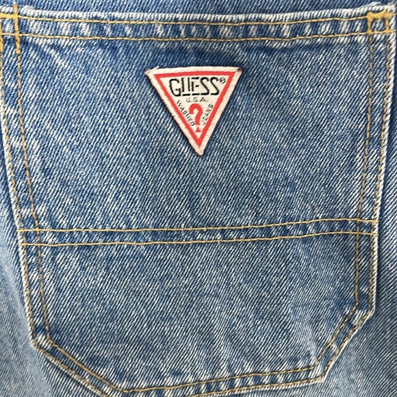 80’s Vintage Guess Jeans Denim Bib Skirt Overalls Frayed Hem Size 4 - Picture 5 of 9